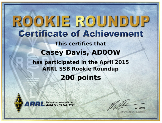 Rookie Roundup Certificate